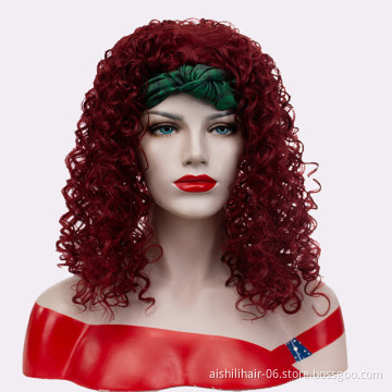 Headband wigs wholesale burgundy-red water wave fiber wine red synthetic hair headband wigs for women